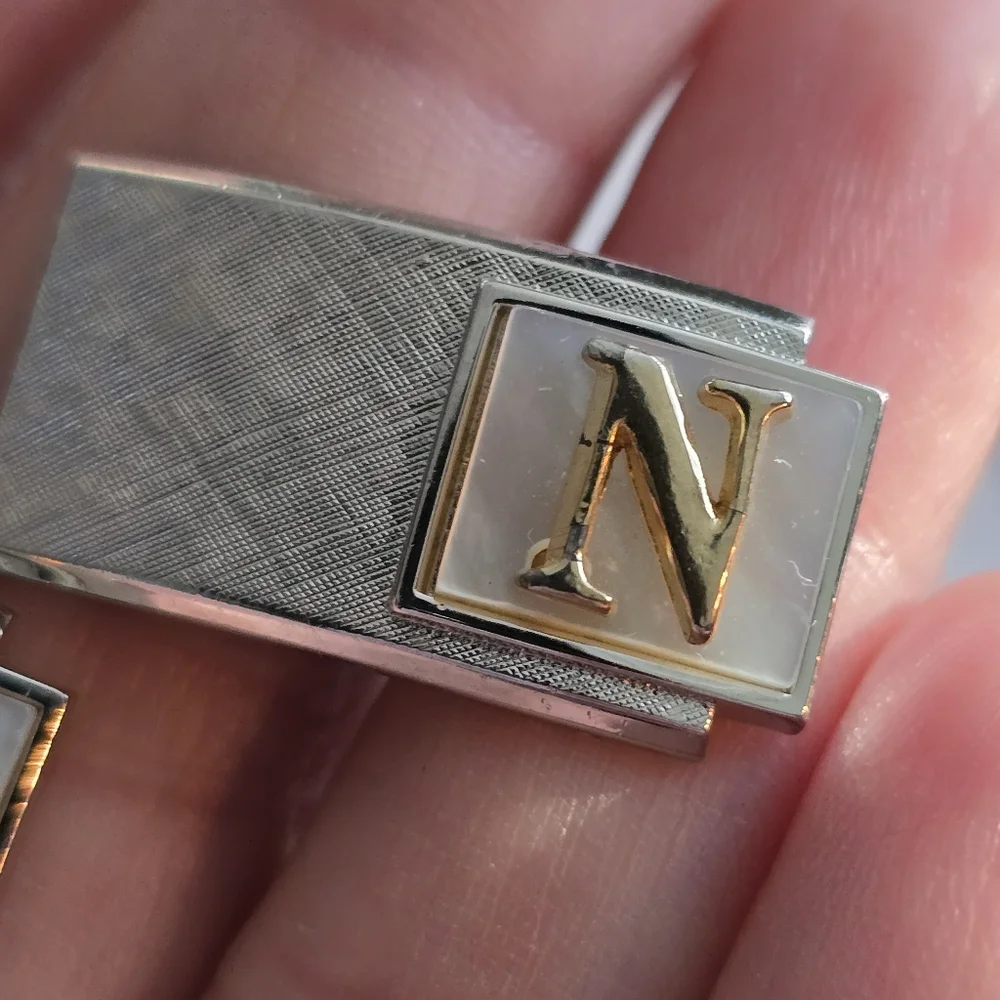 Vintage cuff links letter N silver tone gold tone initial alphabet monogram